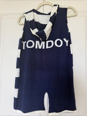 Navy & White Hooded Sleeveless “Sweater”